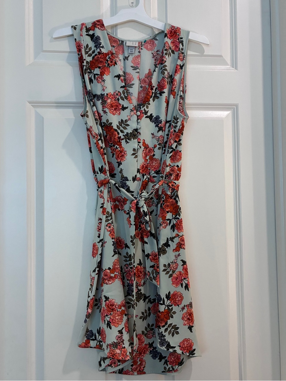 a new day Mint Floral Mini Dress with Red Rose‎ Print